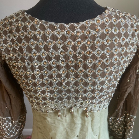 Pakistani Indian Desi Party Wear Maxi Dress (Flawed) Refer to pics Color Green - Picture 9 of 12